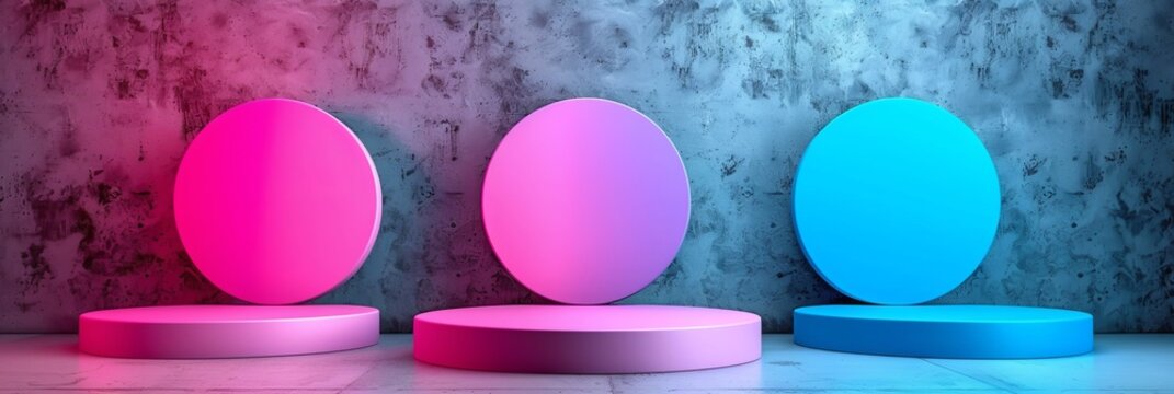 Abstract 3d victory podium with sleek lines and warm glow for success and celebration, neon style, wide banner