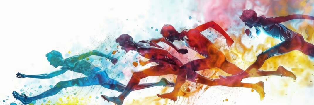 Intense athletes competing in exciting races, triumphing and succeeding in sporting event, sport concept, wide banner