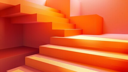 Orange geometric stairs in a 3D abstract design, highlighting modern and artistic elements. Perfect for creative and architectural visuals