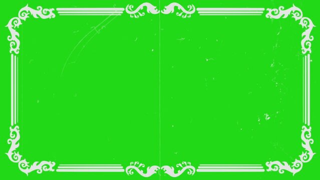 Effect Retro Frame. Vintage film effects on green screen. Vintage recreated frame from a silent film era. Ideal for overlay.