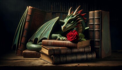 Dragon Resting on Old Books