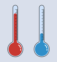 thermometers measuring heat and cold, vector illustration