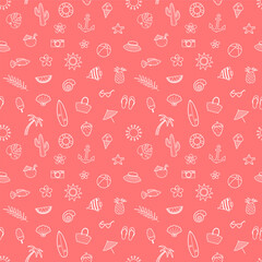 Abstract background with hand drawn summer icons. Seamless pattern. Vector illustration