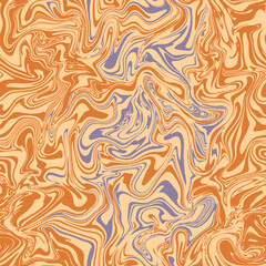 Fototapeta premium Groovy swirl vector seamless pattern. Orange and purple wavy background in psychedelic retro 1970s aesthetic. Distorted liquid marble texture. Abstract trendy surface design. Fluid acrylic art effect