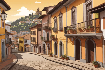 cartoon brazil ouro preto streets illustration city