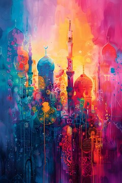 Vibrant Abstract Art Celebrating the Rich Tapestry of Ramadan and Eid Traditions