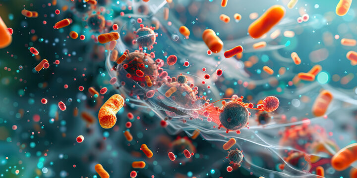 Bacterial Endotoxin Release: High-resolution view of bacterial endotoxins being released, triggering inflammatory responses in host cells