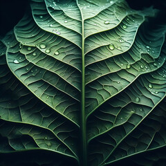 Fototapeta premium Leaf close-up with water droplets