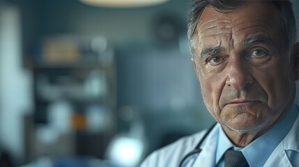 Obraz premium Close-Up of Doctor with Stethoscope: Capture a detailed close-up photo of a doctor wearing a stethoscope, focusing on the professionalism and empathy in their expression.