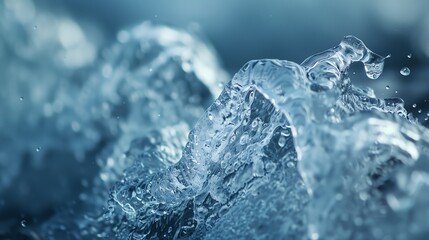 Close up of clear blue ice waves.