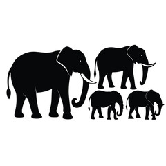 Set of Borneo Elephant animal black silhouettes vector on white background