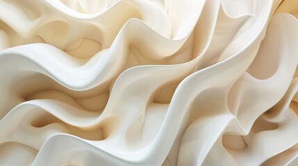 3d render of fluid organic shapes in various shades of beige and white, resembling abstract wallpaper.