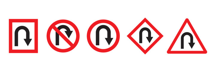 U-turn right and left traffic road sign icon vector design, U turn arrow symbol icon set, design for website, app, UI, isolated on white background.