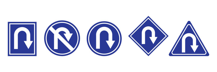 U-turn right and left traffic road sign icon vector design, U turn arrow symbol icon set, design for website, app, UI, isolated on white background.