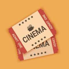 Retro vintage cinema tickets. Cinema tickets template. Vector illustration in flat style