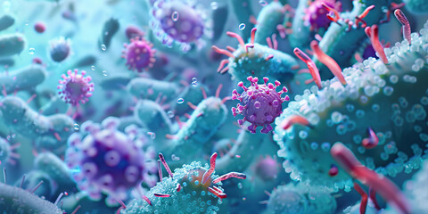 Antibiotic Resistance Mechanisms: Microscopic visualization of bacterial cells evading antibiotic attacks, highlighting resistance mechanisms