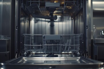 Modern dishwasher kitchen household dish washing machine professional restaurant cafe equipment consumer grade heavy load home routine clean plates cups appliances loading unloading water technology