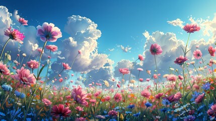 Background with flower field illustration.