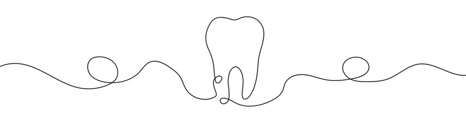 Continuous drawn one line of the tooth. Vector illustration.