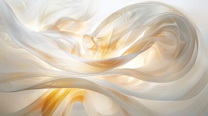 Obraz premium Closeup of swirling translucent flowing forms and curves, light gold color scheme.