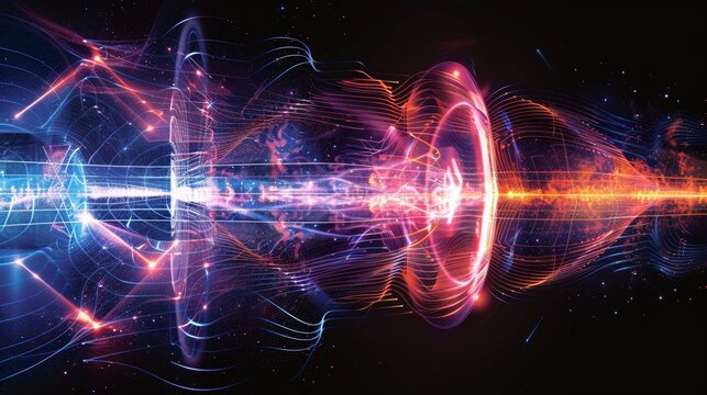 A conceptual illustration of a tuning fork vibrating at a specific frequency, with arrows indicating the phase of the vibration, demonstrating the physical properties of sound wave