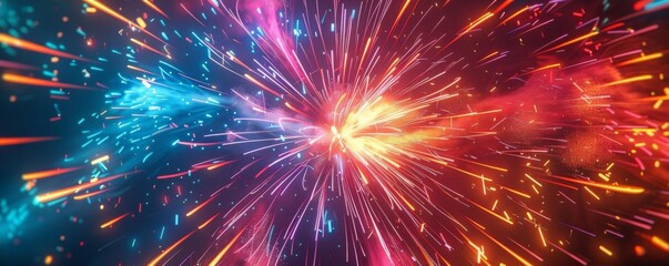 Dynamic fireworks display lighting up the evening sky with bold colors and intricate designs, evoking a sense of wonder and excitement