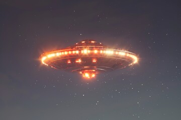 Obraz premium Glowing UFO with lights against night sky