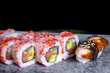 set with Philadelphia, California rolls