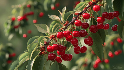 Obraz premium cherry branch with ripe berries
