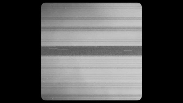 Square TV screen. CRT television with flickering light. Vintage VHS effect of an old cathode ray tube television.