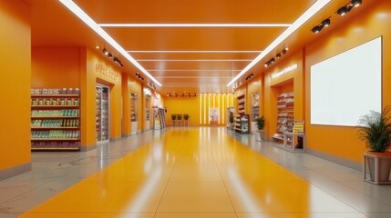 Department store showcasing a blank space board for advertising services and product
