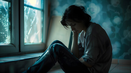 Joven adolescente triste y en soledad