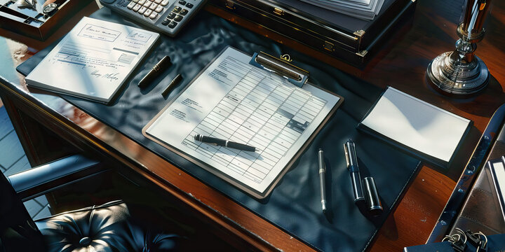 Close-up of a personal assistant's desk with scheduling tools and correspondence, illustrating a job in personal assistance