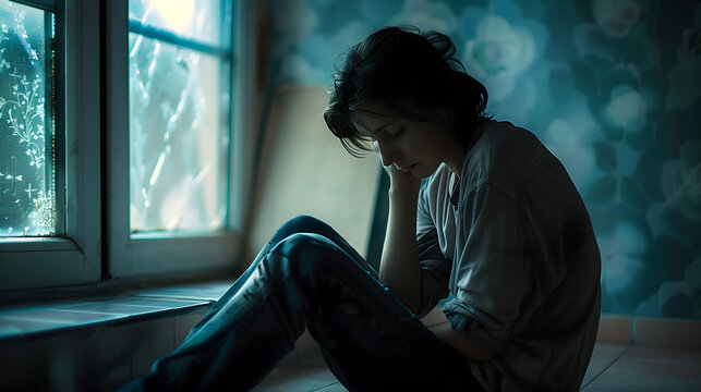 Joven adolescente triste y en soledad