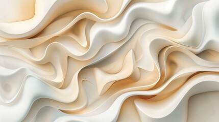 Fototapeta premium 3d render of fluid organic shapes in various shades of beige and white, resembling abstract wallpaper.