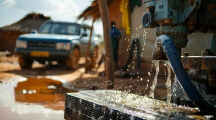 A solarpowered water pump being transported to a remote village bringing clean water to those in need.
