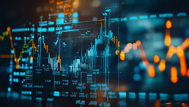digital interface with various financial graphs, reflecting intricate data analysis or market analytics