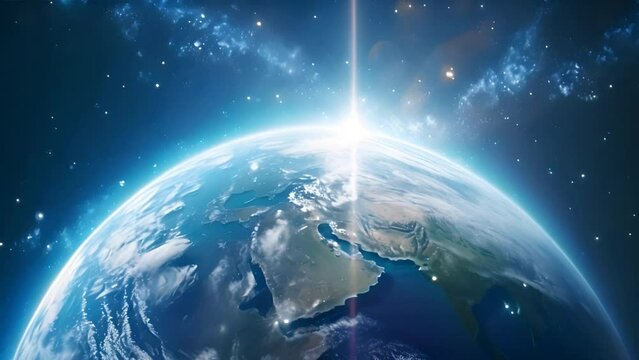 A mesmerizing view of the Earth from space, showcasing the swirling clouds, the vast blue oceans, and the continents in all their glory.