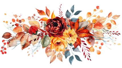 Autumn Flower and Leaves Watercolor