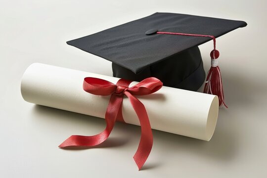University graduation hat diploma on simple background study year academic success student achievement celebration college cap academy bachelor master degree phd award study studying