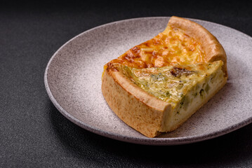 Delicious quiche with broccoli, chicken or salmon and cheese