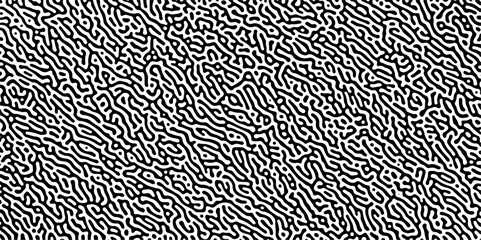 Abstract truing organic wallpaper Turing reaction diffusion monochrome seamless pattern with chaotic motion. Generative algorithm psychedelic background. Reaction-diffusion or truing pattern formation