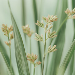 Fototapeta premium Close-up of Spring Grass Blades Fresh and Tender with Delicate New Growth in a Soft Green Field