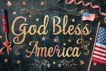 Bright inscription "God Bless America." This is a patriotic phrase designed to unite in America 
