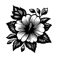 FLOWER vector silhouette isolated on white background.