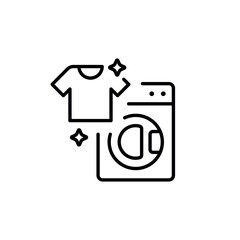 Laundry. Washing machine and T-shirt linear icon. Cleaning line customizable illustration. Contour symbol. Vector isolated outline drawing. Editable stroke