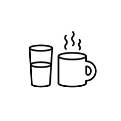 Drinks. Glass of water and cup of tea linear icon. Line customizable illustration. Contour symbol. Vector isolated outline drawing. Editable stroke