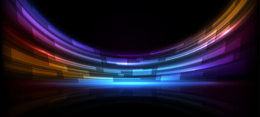 Abstract digital technology background. Innovation high-tech future, network connection, speed movement, AI, metaverse, communication, big data, data transfer, Network, cyber light trails.