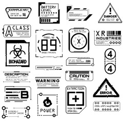 Scifi Hud elements. Futuristic text box, border, frame. Sci-fi digital screen, hologram panel. High tech  UI interface vector set, digital circle, graphic box, game                  