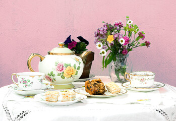 Afternoon  tea high  tea  garden tea party  old  fashioned  vintage style  